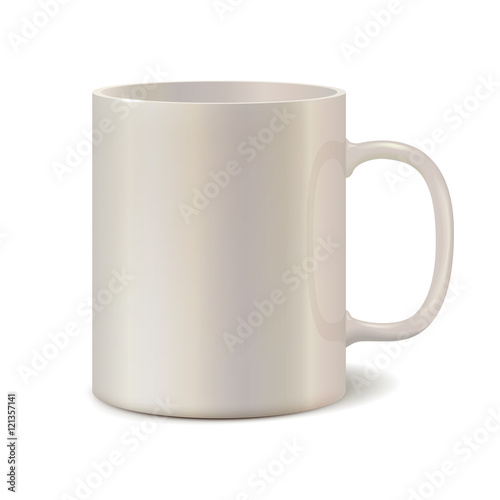 Light pearl ceramic mug for printing corporate logo. 3D illustration