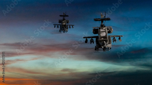 Fotografie, Obraz Military gunships flying with dramatic sky