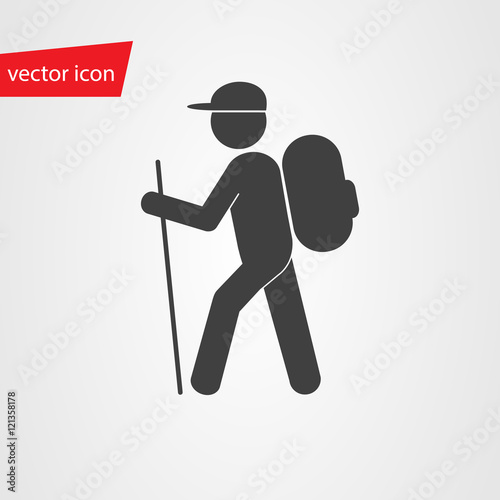 Vector icon of hiker with backpack
