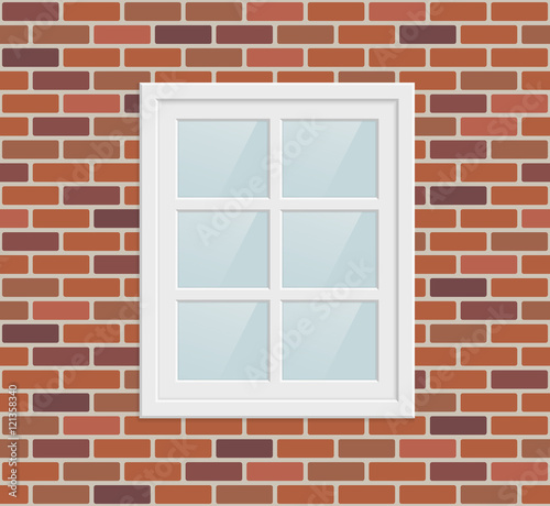 Metal plastic window in brick wall