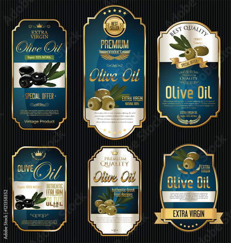 Olive oil retro vintage gold and black labels collection