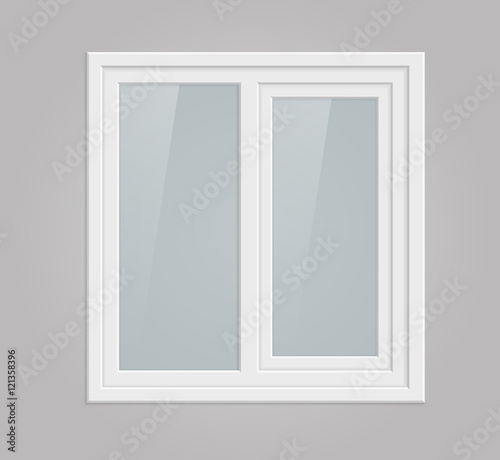 Transparent double metal plastic window in white brick wall