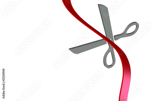 3D ribbon and scissors cutting 
