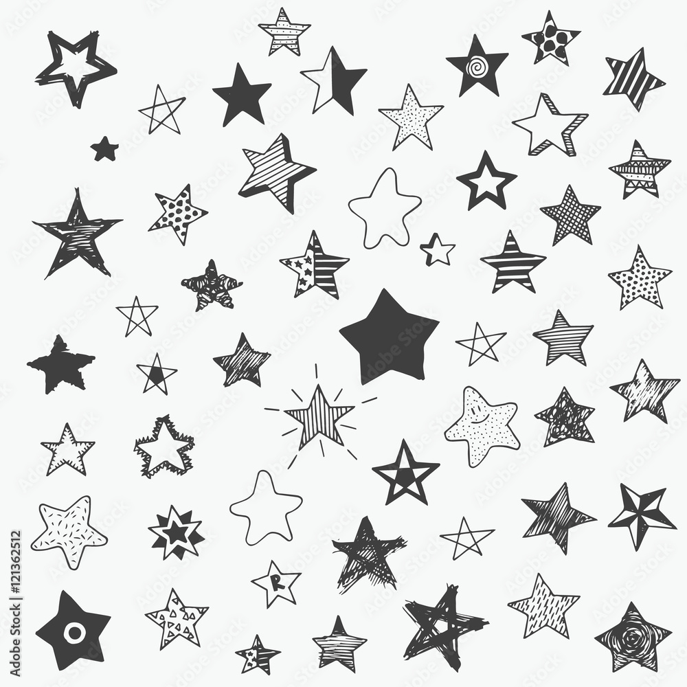 Fototapeta premium stars doodle graphic big set. simple cartoon different star