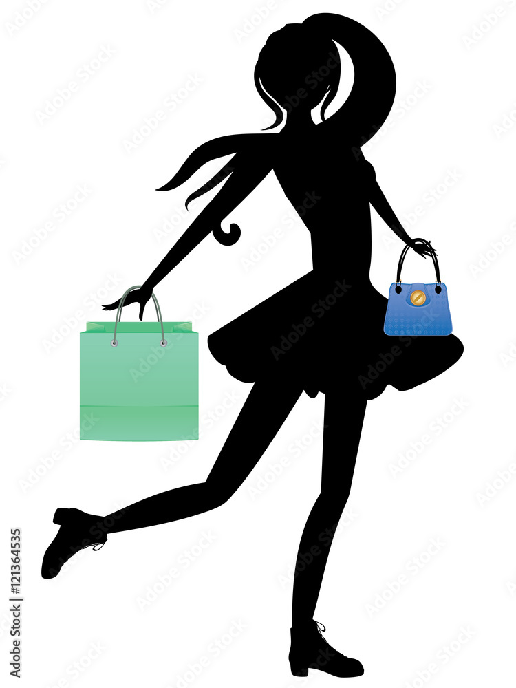 Shopping Girl with Bags Silhouette