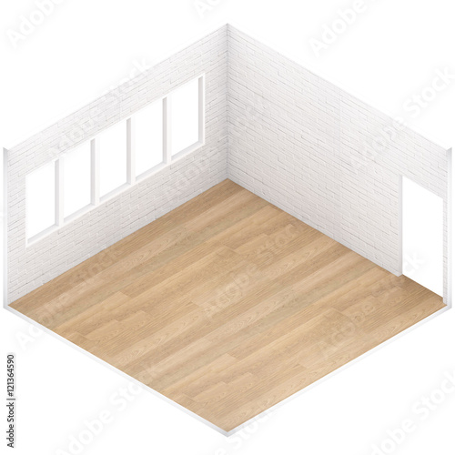 Empty room isometric,3D render isolated with white background