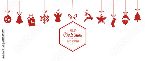 merry christmas hanging red ornaments background