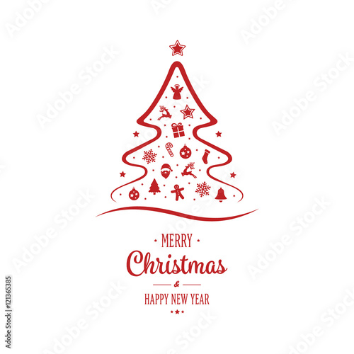 merry christmas red ornament tree