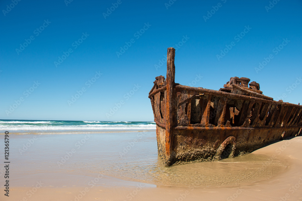 Shipwreck on the beach of Fraser Island, Queensland, Australia
