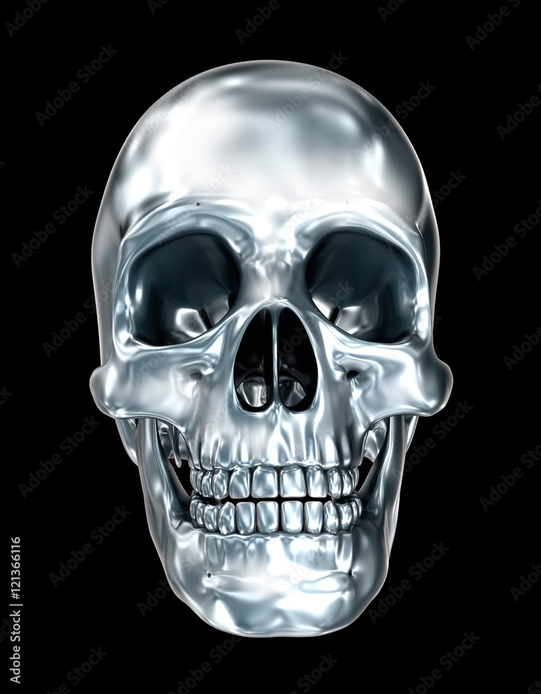 Metallic human skull over black , 3D illustration Metallic human skull over black , 3D illustration