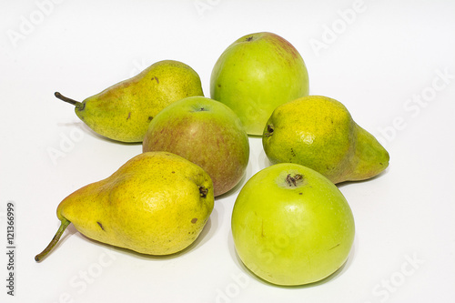 apples and pears on white background