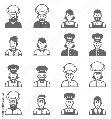 People occupations icons. Cook avatar profile.
