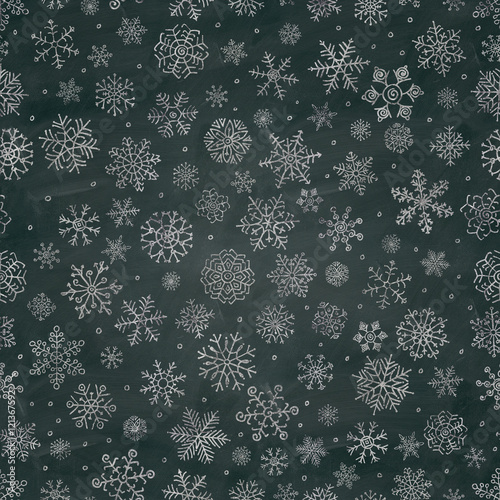 Chalk Drawing Snowflake Doodles Seamless Background