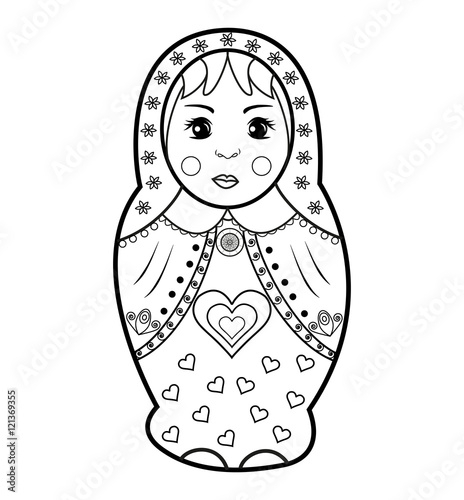 Black and white matrioska vector for coloring, matrioska in bianco e nero vettoriale da colorare