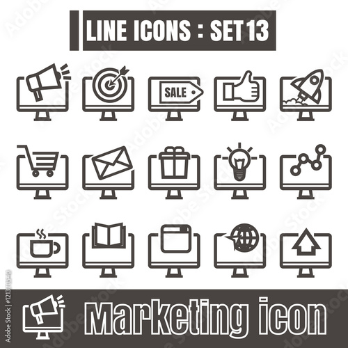 icon computer online marketing line black Modern Style vector on