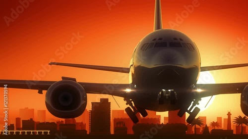 Port Elizabeth South Africa Airplane Take Off Skyline Golden Background