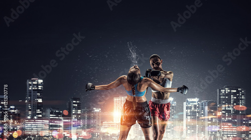 Girls boxing outdoor . Mixed media © Sergey Nivens