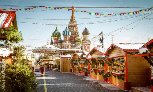 Christmas village fair on Red Square in Moscow, Russia