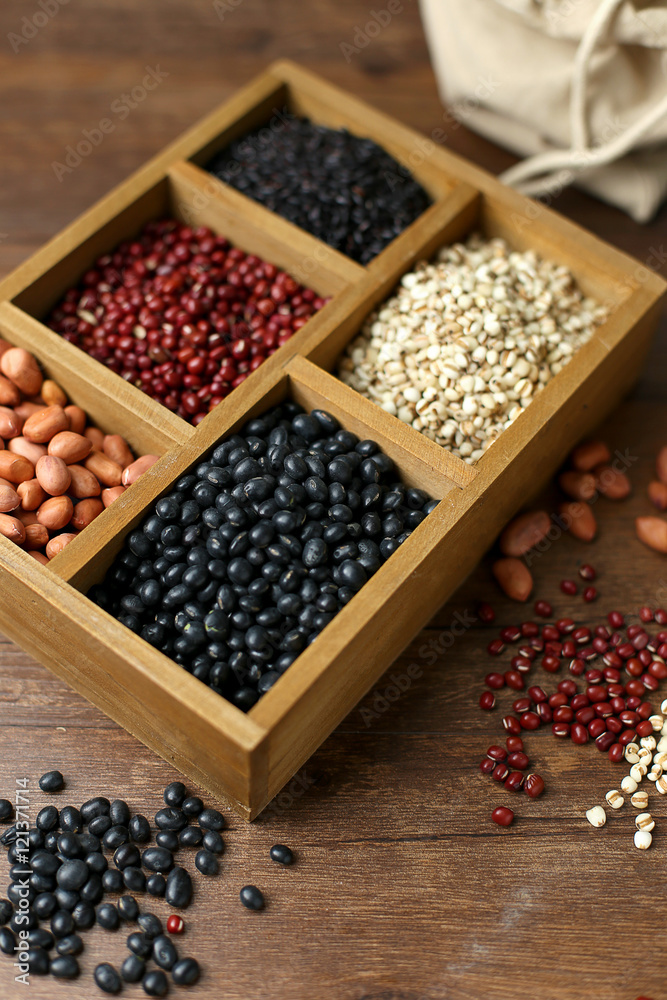 grains in wood box grains in wood box