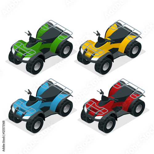 Quad bikes isometric icons set vector graphic illustration