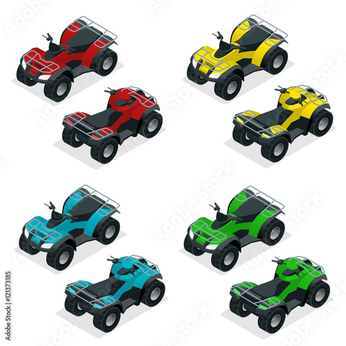 Quad bikes isometric icons set vector graphic illustration