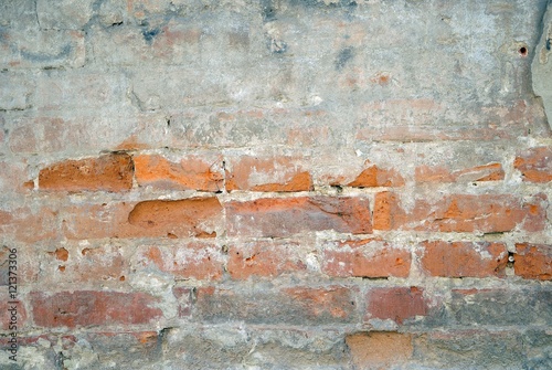 Abandoned grunge cracked brick stucco wall