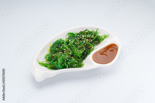 Hiyashi Wakame Chuka Salad or seaweed salad with nut sauce
