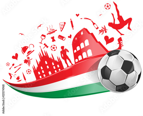 italian flag and symbol set with soccer ball