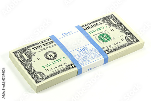 bundle of 1 Dollar notes isolated on white background
