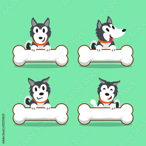 Cartoon character Siberian husky dog with big bones