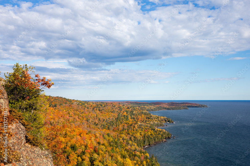 Colorful Lake Superior Shoreline with Dramatic Sky