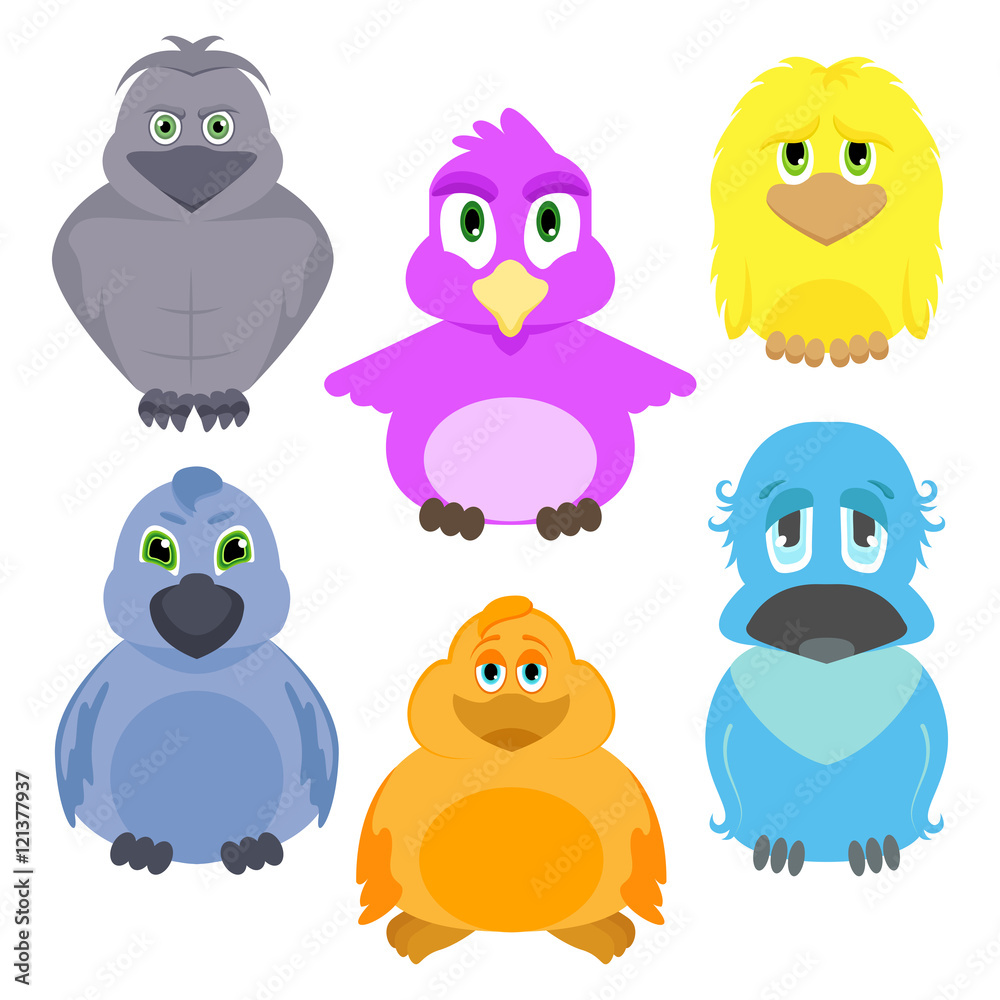 Cute birds in vector. Cartoon set Cute birds in vector. Cartoon set