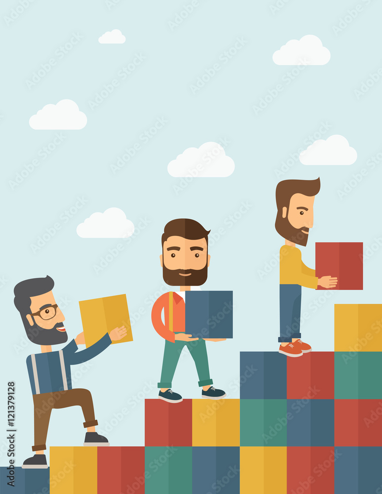 Three men with blocks Three men with blocks