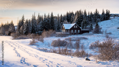 Isolated cabin in the snow