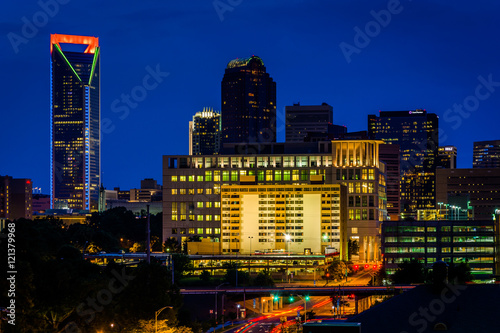 View of the skyline of Uptown at night, in Charlotte, North Caro © jonbilous