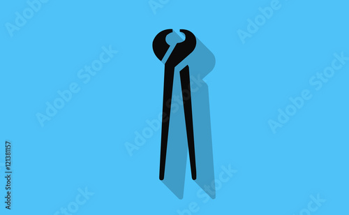 Vector nippers with long shadow on flat background