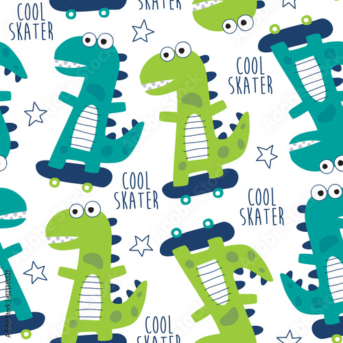 seamless cool skater dinosaur pattern vector illustration
