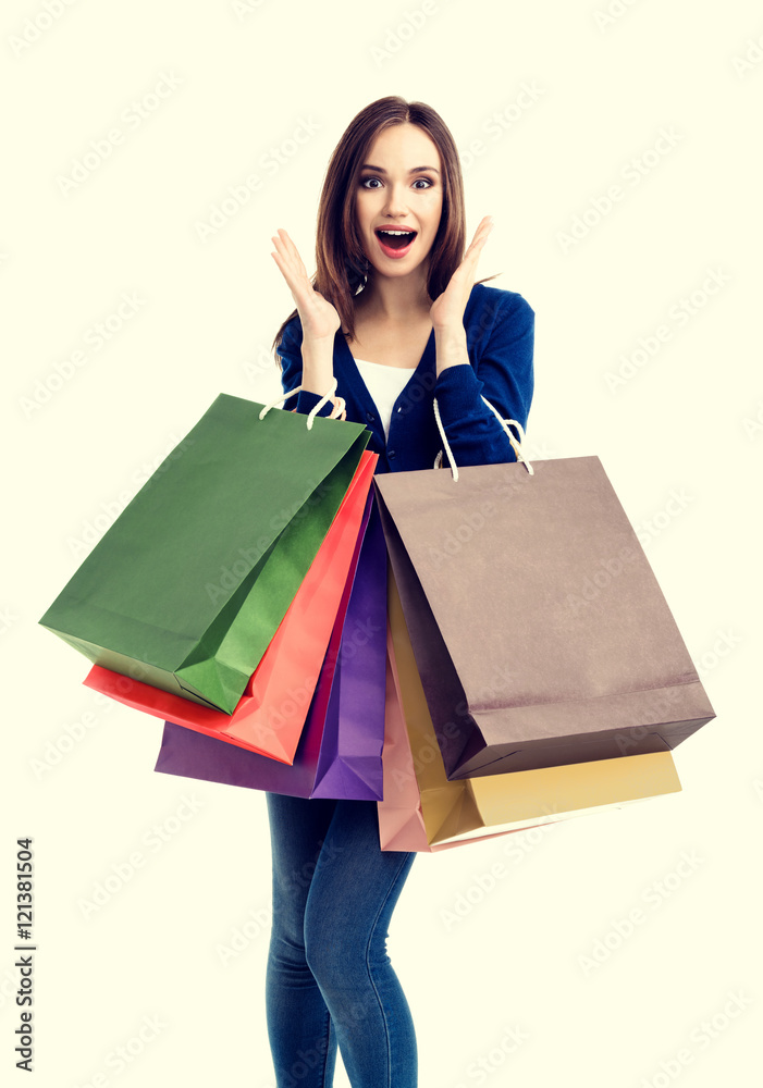Beautiful woman in casual clothing with shopping bags Beautiful woman in casual clothing with shopping bags