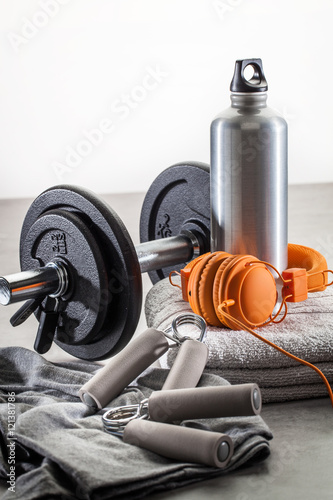 Fototapeta Naklejka Na Ścianę i Meble -  workout, gym lifestyle and equipment concept for male sports