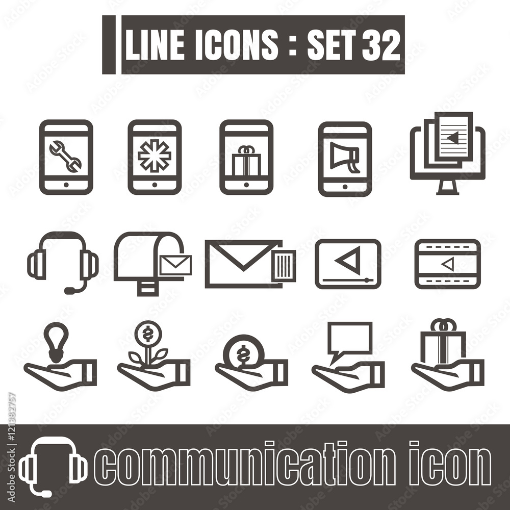 icons set communication line black Modern Style design elements icons set communication line black Modern Style design elements