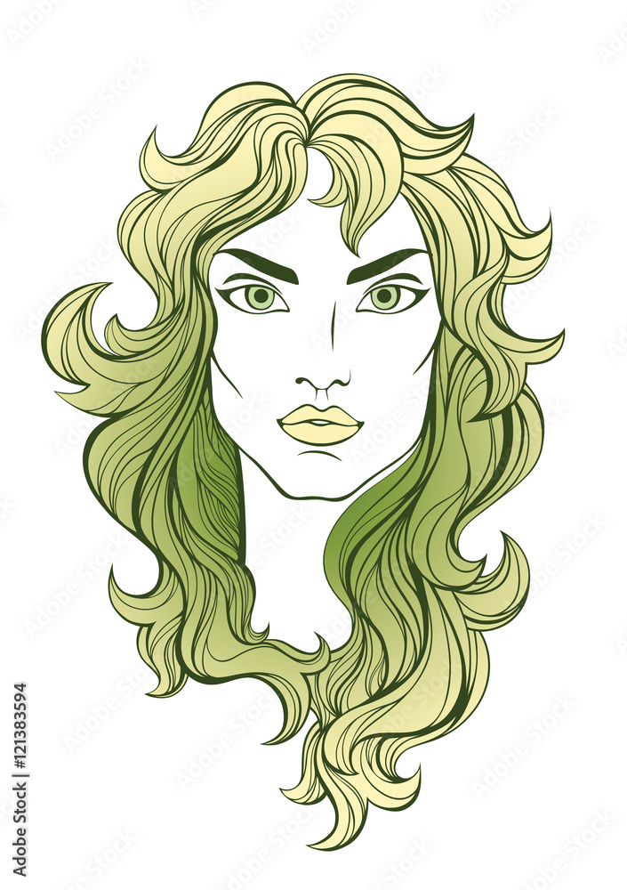 Vector portrait of green long haired girl isolated on white. Vector portrait of green long haired girl isolated on white.