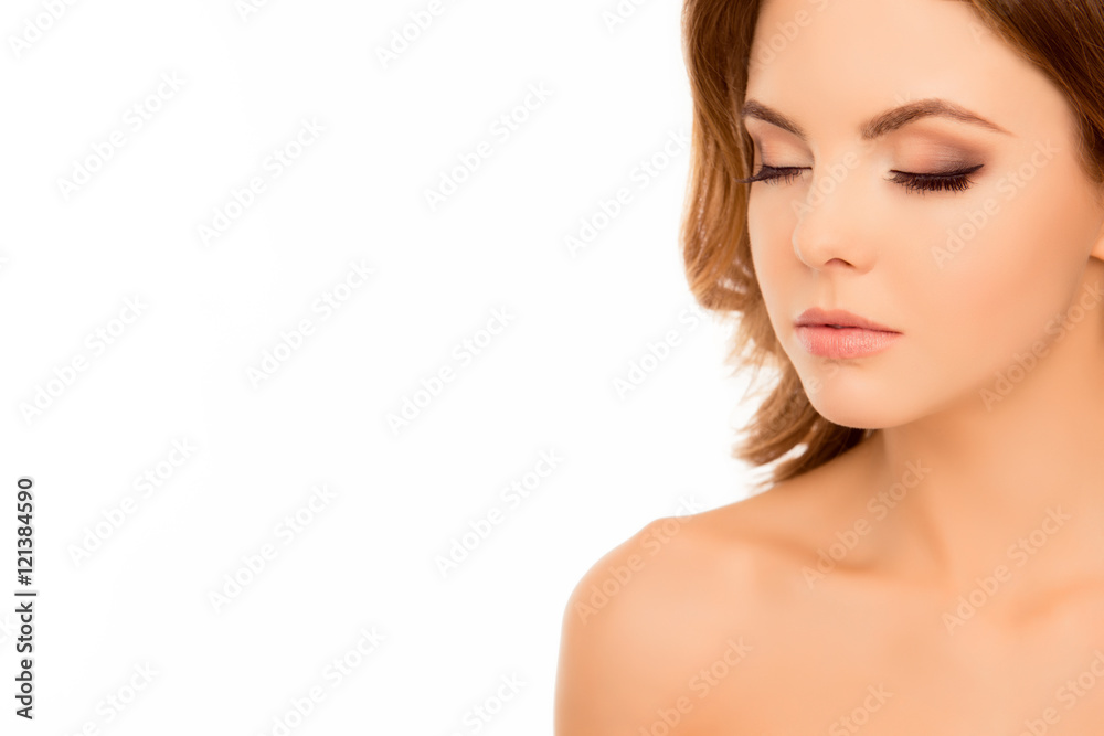 Fototapeta premium Portrait of sensitive beautiful relaxed woman with closed eyes