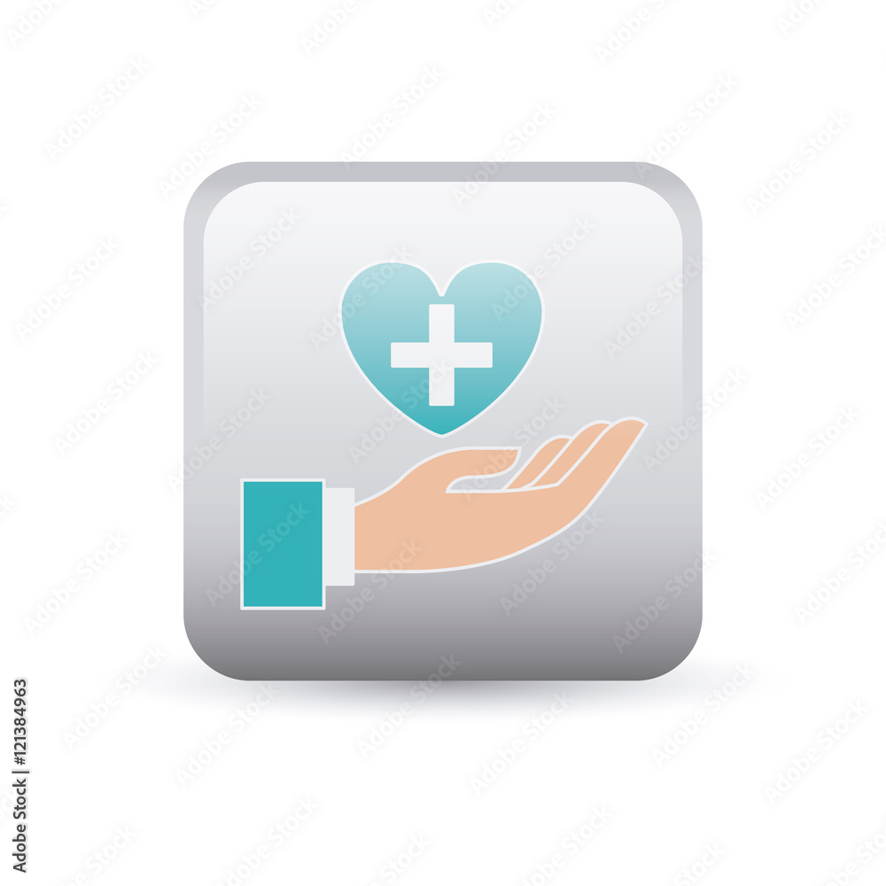 Obraz premium Cross hand and heart inside frame icon. Medical and health care theme. Colorful and isolated design. Vector illustration
