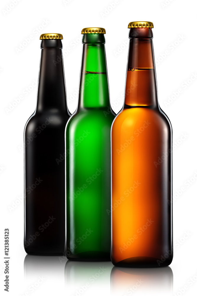 Set of beer bottles with clipping path isolated on black background Set of beer bottles with clipping path isolated on black background