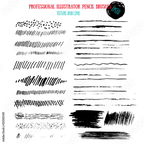 Pencil grunge brushes. Abstract hand drawn art ink strokes