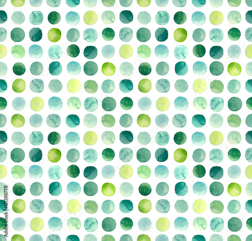 Fototapeta Naklejka Na Ścianę i Meble -  Watercolor Green, Blue and Yellow Circles Repeat Pattern