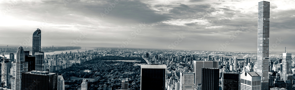 Panorama cityscape view on Central Park, New York, seen from the Rockefeller building 