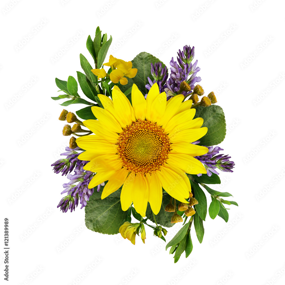 Fototapeta premium Sunflowers and wild flowers bouquet