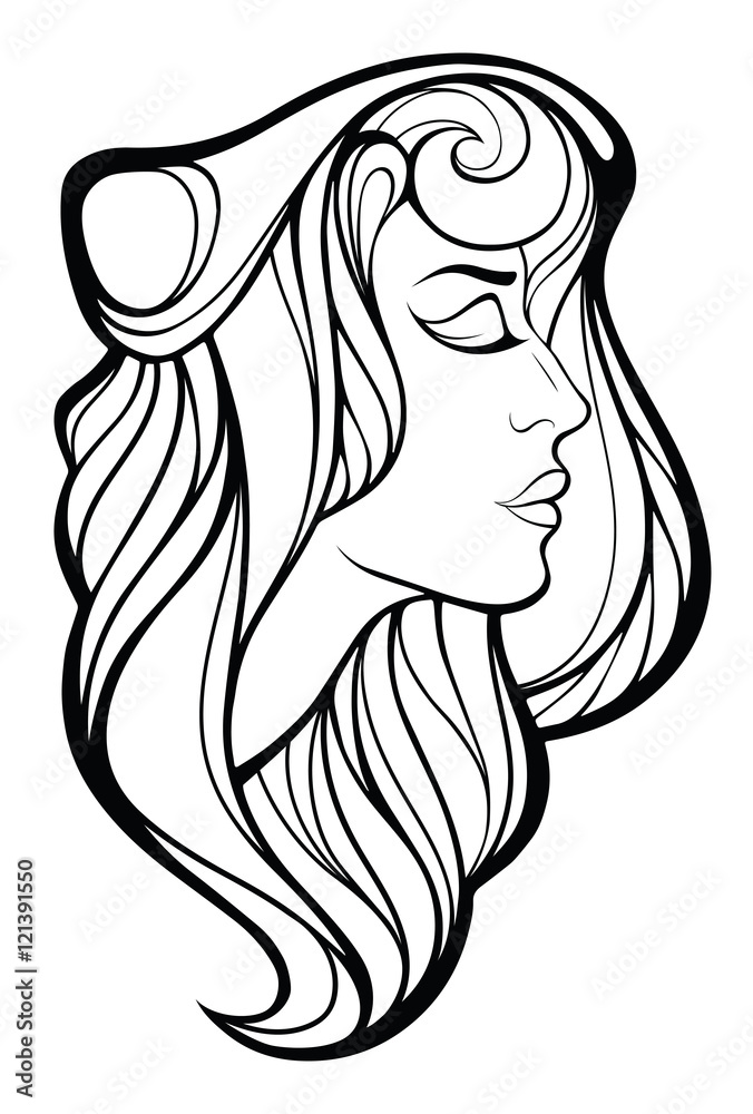 Vector decorative portrait of beauty woman with long hair isolat Vector decorative portrait of beauty woman with long hair isolat