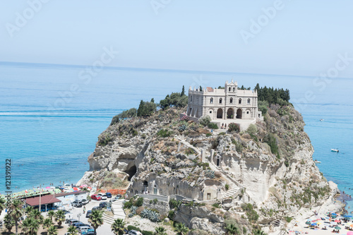 Church of Santa Maria dell'Isola located on the cliff near the town of Tropea, Italy
